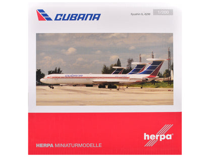 Ilyushin IL-62M Commercial Aircraft "Cubana de Aviacion" (T1280) White with Blue and Red Tail 1/200 Diecast Model Airplane
