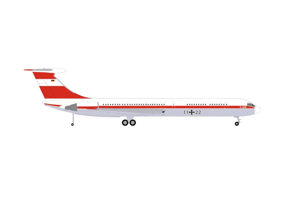 Ilyushin IL-62M Commercial Aircraft "German Luftwaffe" (11+22) White with Red Stripes 1/200 Diecast Model Airplane