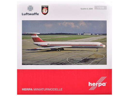Ilyushin IL-62M Commercial Aircraft "German Luftwaffe" (11+22) White with Red Stripes 1/200 Diecast Model Airplane