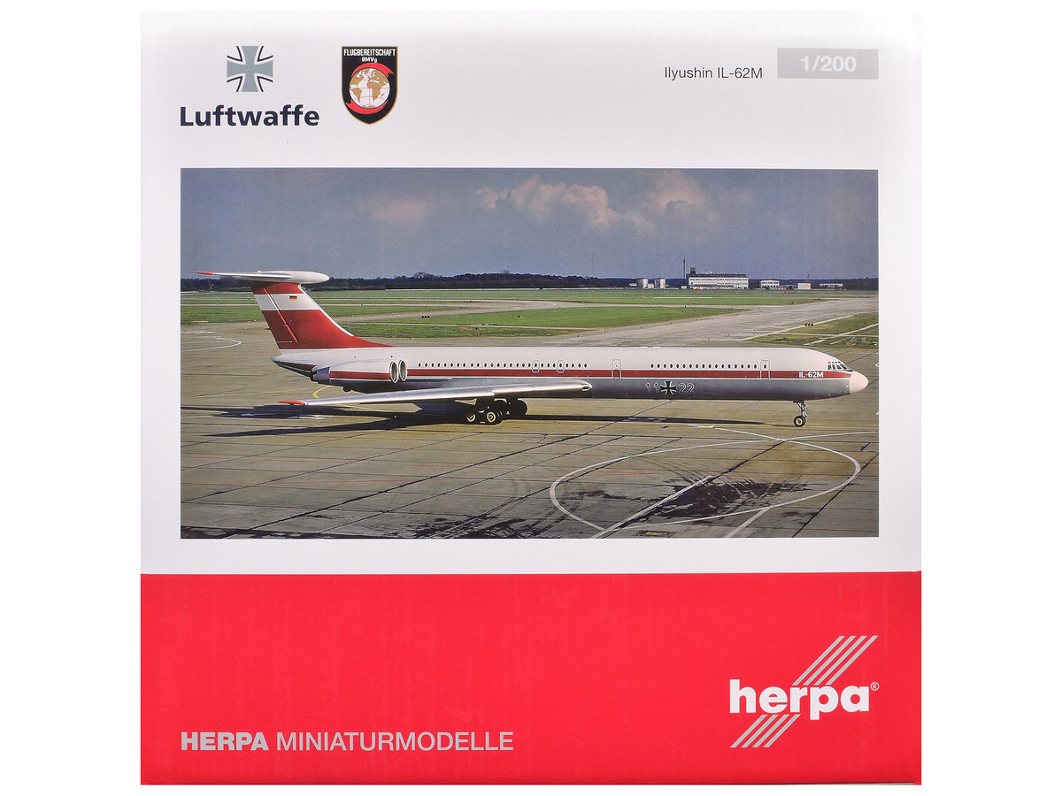 Ilyushin IL-62M Commercial Aircraft "German Luftwaffe" (11+22) White with Red Stripes 1/200 Diecast Model Airplane