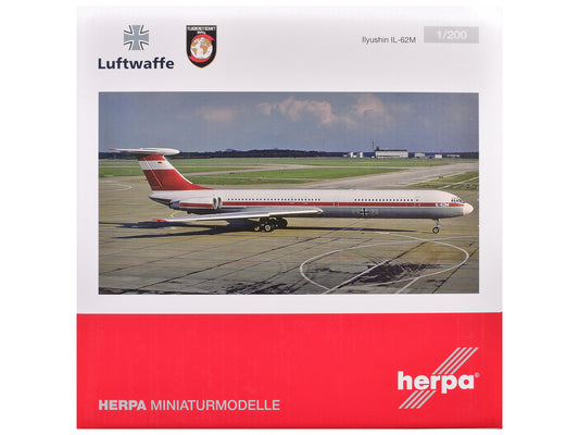 Ilyushin IL-62M Commercial Aircraft "German Luftwaffe" (11+22) White with Red Stripes 1/200 Diecast Model Airplane