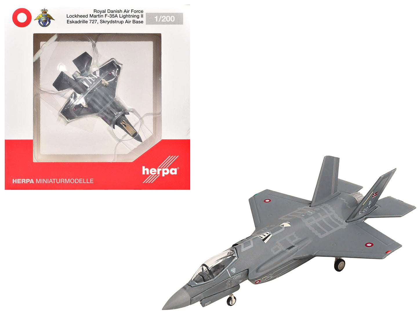 Lockheed Martin F-35A Lightning II Aircraft "Eskadrille 727 Skrydstrup Air Base" (L-007) Royal Danish Air Force 1/200 Diecast Model