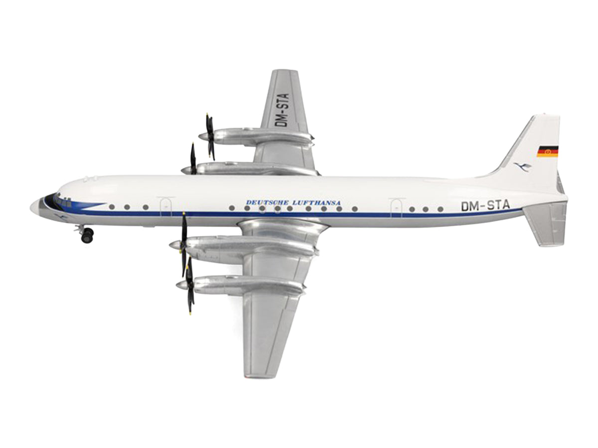 Ilyushin IL-18 Commercial Aircraft "Deutsche Lufthansa" (DM-STA) White with Blue Stripes 1/200 Diecast Model