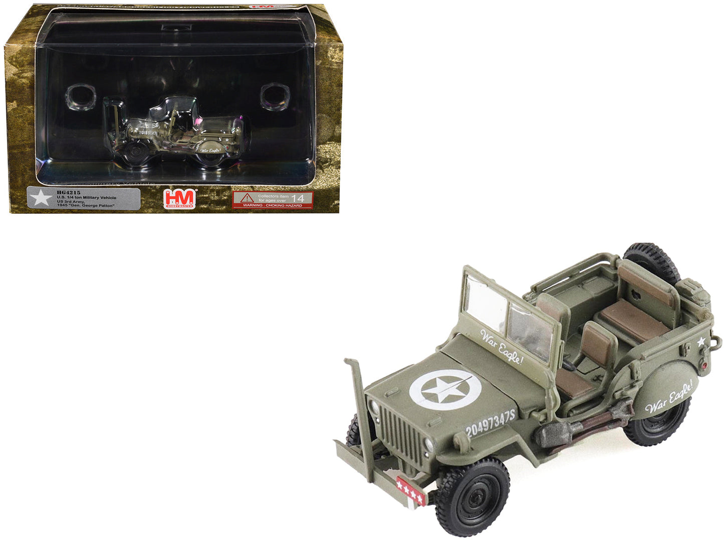 U.S. 1/4 ton Military Vehicle Olive Drab "Gen. George Patton US 3rd Army War Eagle" (1945) United States Army "Ground Power Series" 1/72 Diecast Model