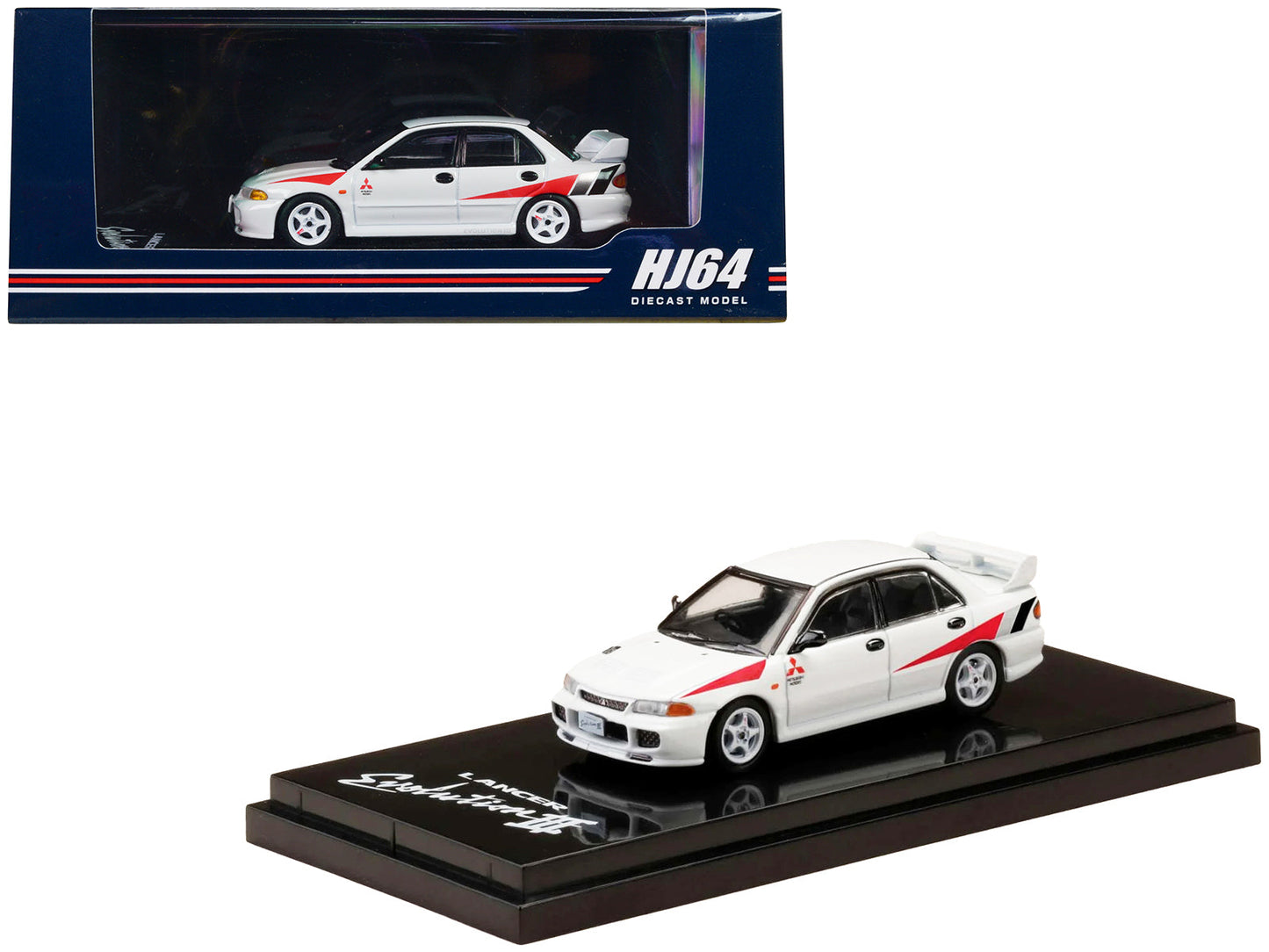 Mitsubishi Lancer RS Evolution III RHD (Right Hand Drive) Scortia White with Red Rally Stripes 1/64 Diecast Model Car
