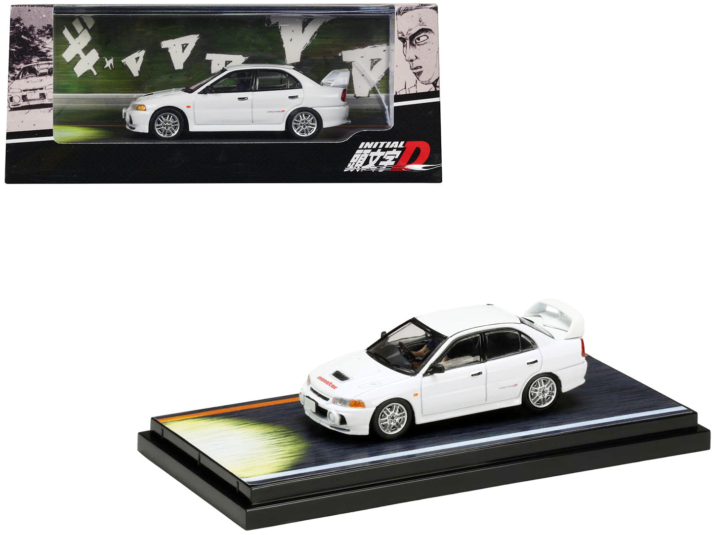 Mitsubishi Lancer RS Evolution IV RHD (Right Hand Drive) White "Monstar" with Seiji Iwaki Driver Figure "Initial D" (1995-2013) Manga 1/64 Diecast Model Car