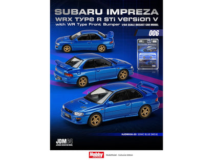 Subaru Impreza WRX Type R Sti Version V RHD (Right Hand Drive) Sonic Blue Mica "JDM64" Series 1/64 Diecast Model Car