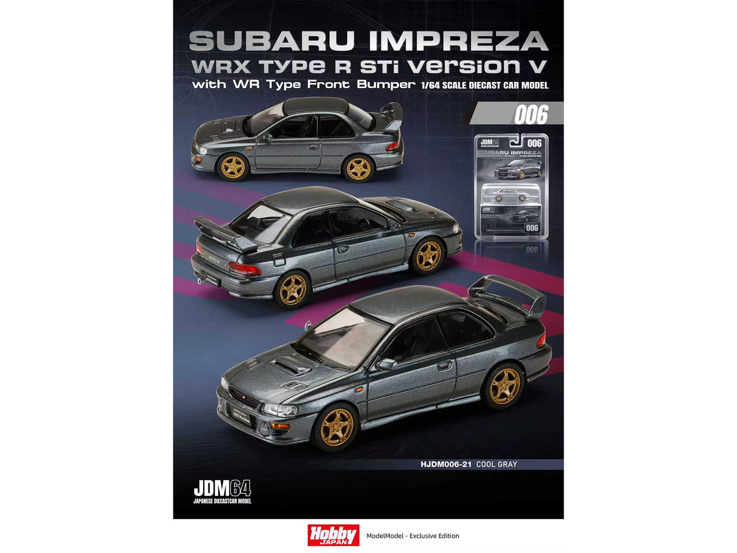 Subaru Impreza WRX Type R Sti Version V RHD (Right Hand Drive) Cool Gray Metallic "JDM64" Series 1/64 Diecast Model Car