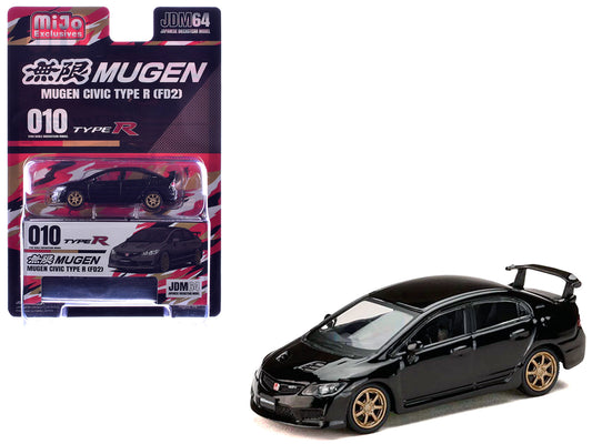 Honda Mugen Civic Type R (FD2) RHD (Right Hand Drive) Crystal Black Pearl with Gold Wheels "JDM64" Series 1/64 Diecast Model Car