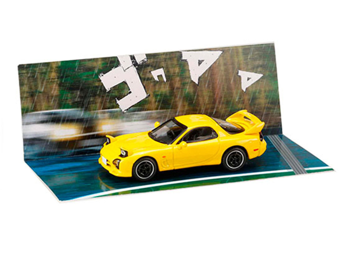 Mazda RX-7 (FD3S) RHD (Right Hand Drive) Yellow "Initial D" (1995-2013) Manga "Diorama Set Series" 1/64 Diecast Model Car