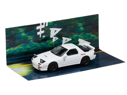 Mazda RX-7 (FC3S) RHD (Right Hand Drive) "RedSuns" White "Ryosuke Takahashi VS Kyoichi Sudou - Initial D" (1995-2013) Manga "Diorama Set Series" 1/64 Diecast Model Car