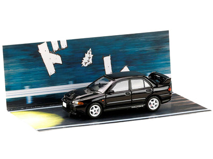 Mitsubishi Lancer RS Evolution III RHD (Right Hand Drive) Black "Initial D" (1995-2013) Manga "Diorama Set Series" 1/64 Diecast Model car