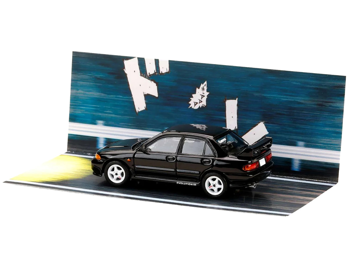 Mitsubishi Lancer RS Evolution III RHD (Right Hand Drive) Black "Initial D" (1995-2013) Manga "Diorama Set Series" 1/64 Diecast Model car