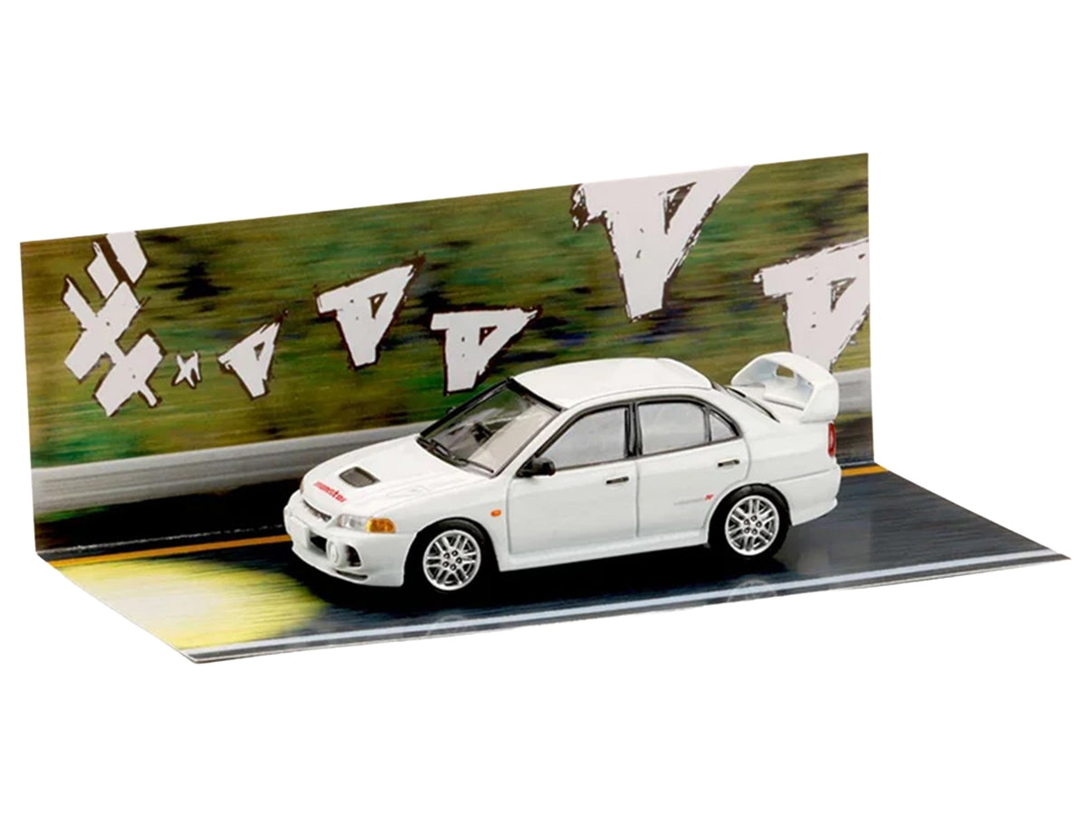 Mitsubishi Lancer RS Evolution IV RHD (Right Hand Drive) "MonStar" White "Initial D" (1995-2013) Manga "Diorama Set Series" 1/64 Diecast Model car