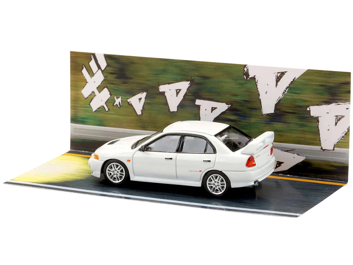 Mitsubishi Lancer RS Evolution IV RHD (Right Hand Drive) "MonStar" White "Initial D" (1995-2013) Manga "Diorama Set Series" 1/64 Diecast Model car