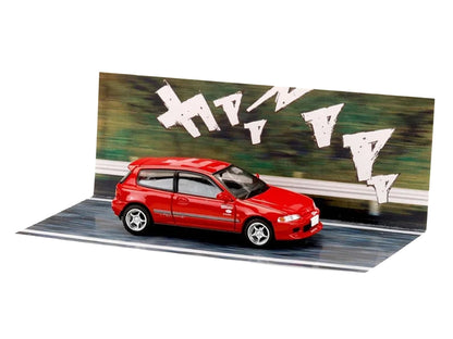 Honda Civic (EG6) RHD (Right Hand Drive) "Myogi Night Kids" Red "Initial D" (1995-2013) Manga "Diorama Set Series" 1/64 Diecast Model car
