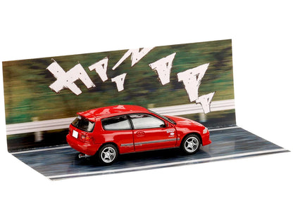 Honda Civic (EG6) RHD (Right Hand Drive) "Myogi Night Kids" Red "Initial D" (1995-2013) Manga "Diorama Set Series" 1/64 Diecast Model car