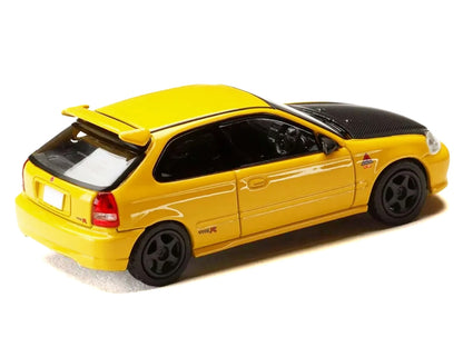 Honda Civic (EK9) RHD (Right Hand Drive) Yellow with Carbon Hood "Initial D" (1995-2013) Manga "Diorama Set Series" 1/64 Diecast Model car