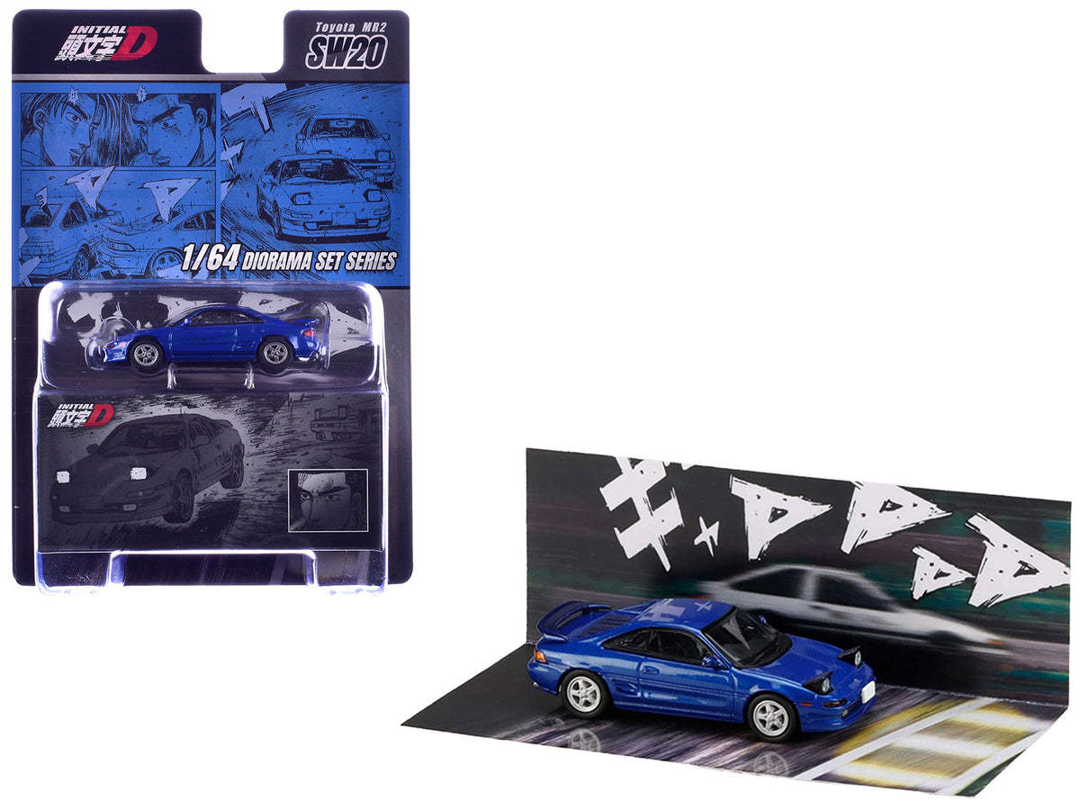 Toyota MR2 (SW20) RHD (Right Hand Drive) Blue Metallic "Kai Kogashiwa VS Takumi Fujiwara - Initial D" (1995-2013) Manga "Diorama Set Series" 1/64 Diecast Model Car