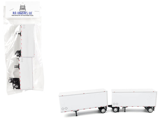 28' Dry Van Double Pup Trailers White Set of 2 pieces 1/87 (HO) Scale Plastic Model