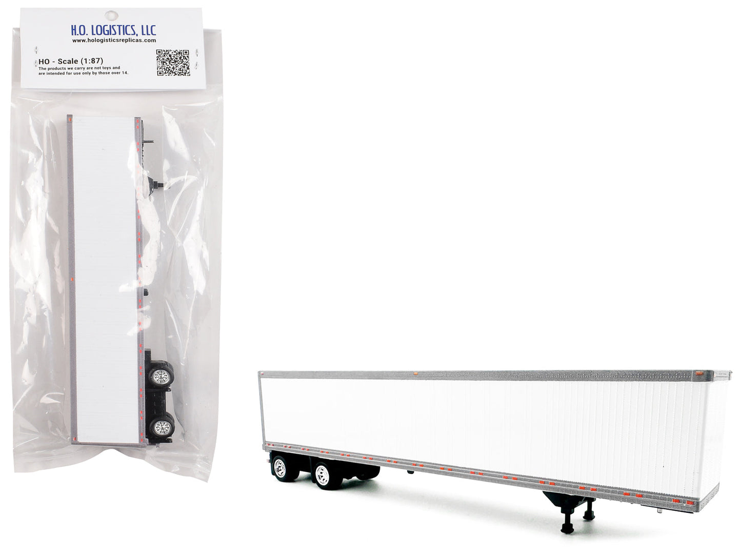53' Spread Axle Dry Van Trailer White 1/87 (HO) Plastic Model Car