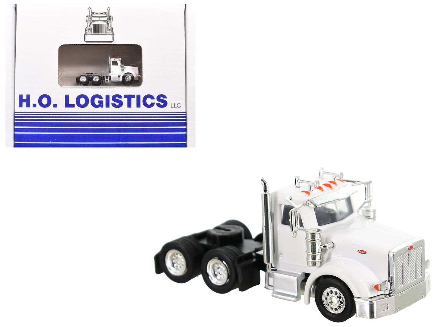 Peterbilt 367 Truck Tractor with Day Cab White and Articulated Tank Trailer "Cemex" White with Blue Stripes Combo Set 1/87 (HO) Plastic Model Car