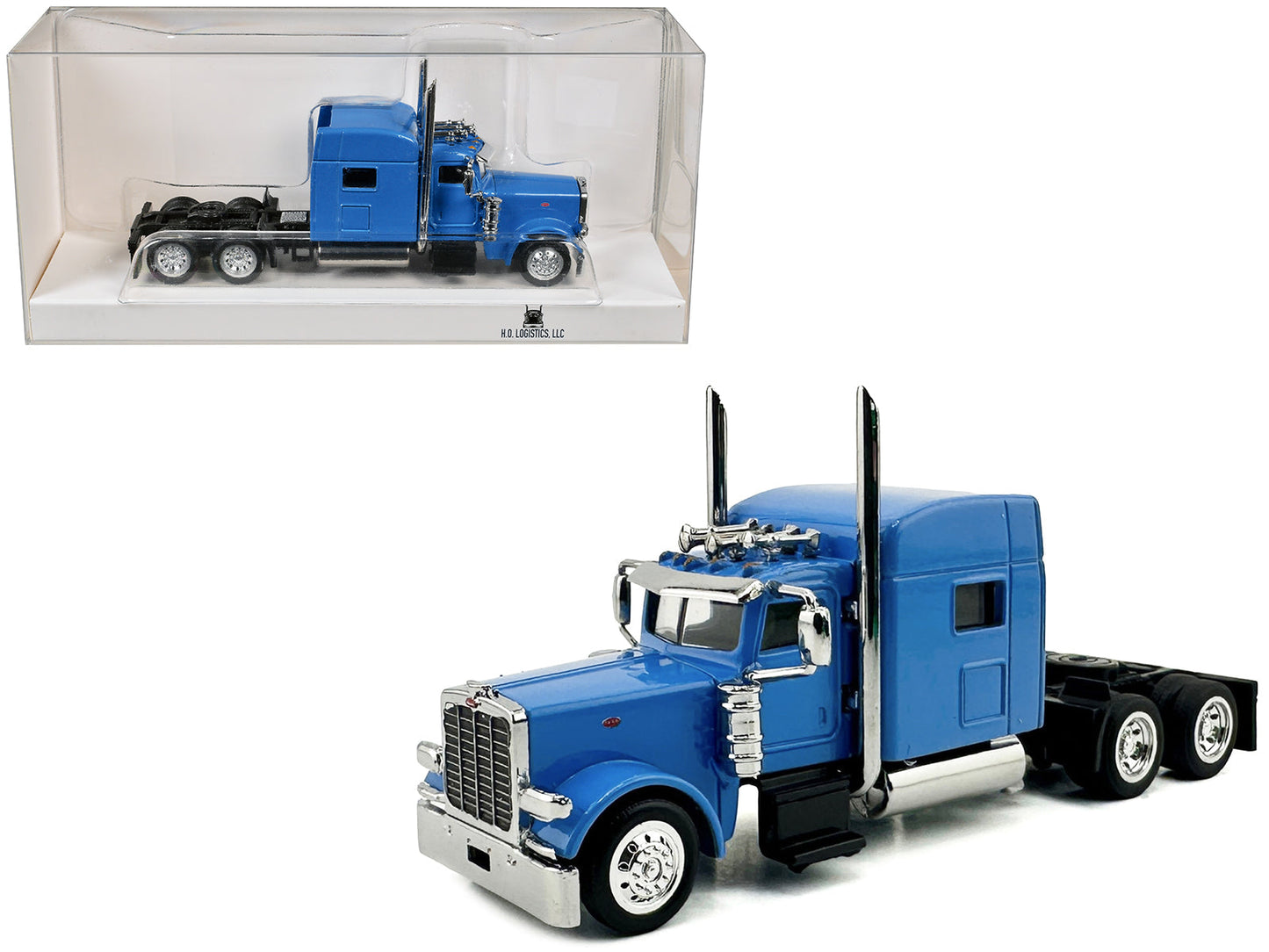 Peterbilt 389 Truck Tractor with Sleeper Cab Baby Blue 1/87 (HO) Scale Plastic Model Car