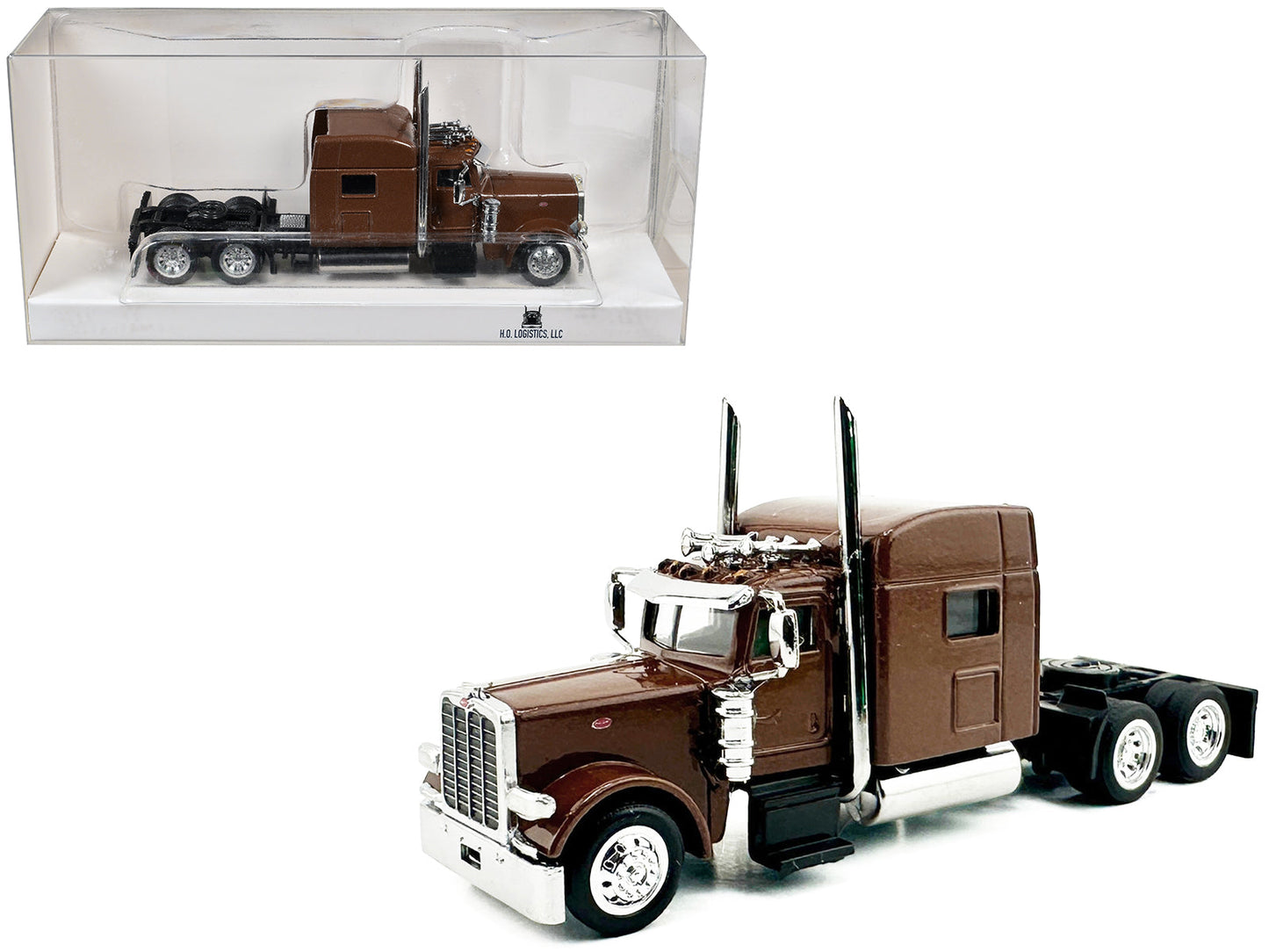 Peterbilt 389 Truck Tractor with Sleeper Cab Brown Metallic 1/87 (HO) Scale Plastic Model Car