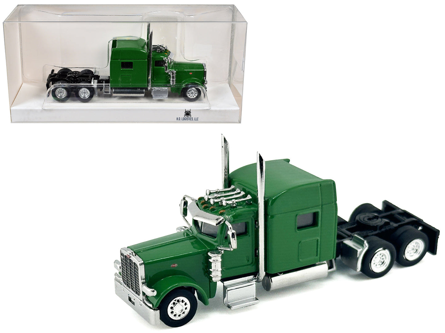 Peterbilt 389 Truck Tractor with Sleeper Cab Green 1/87 (HO) Scale Plastic Model Car
