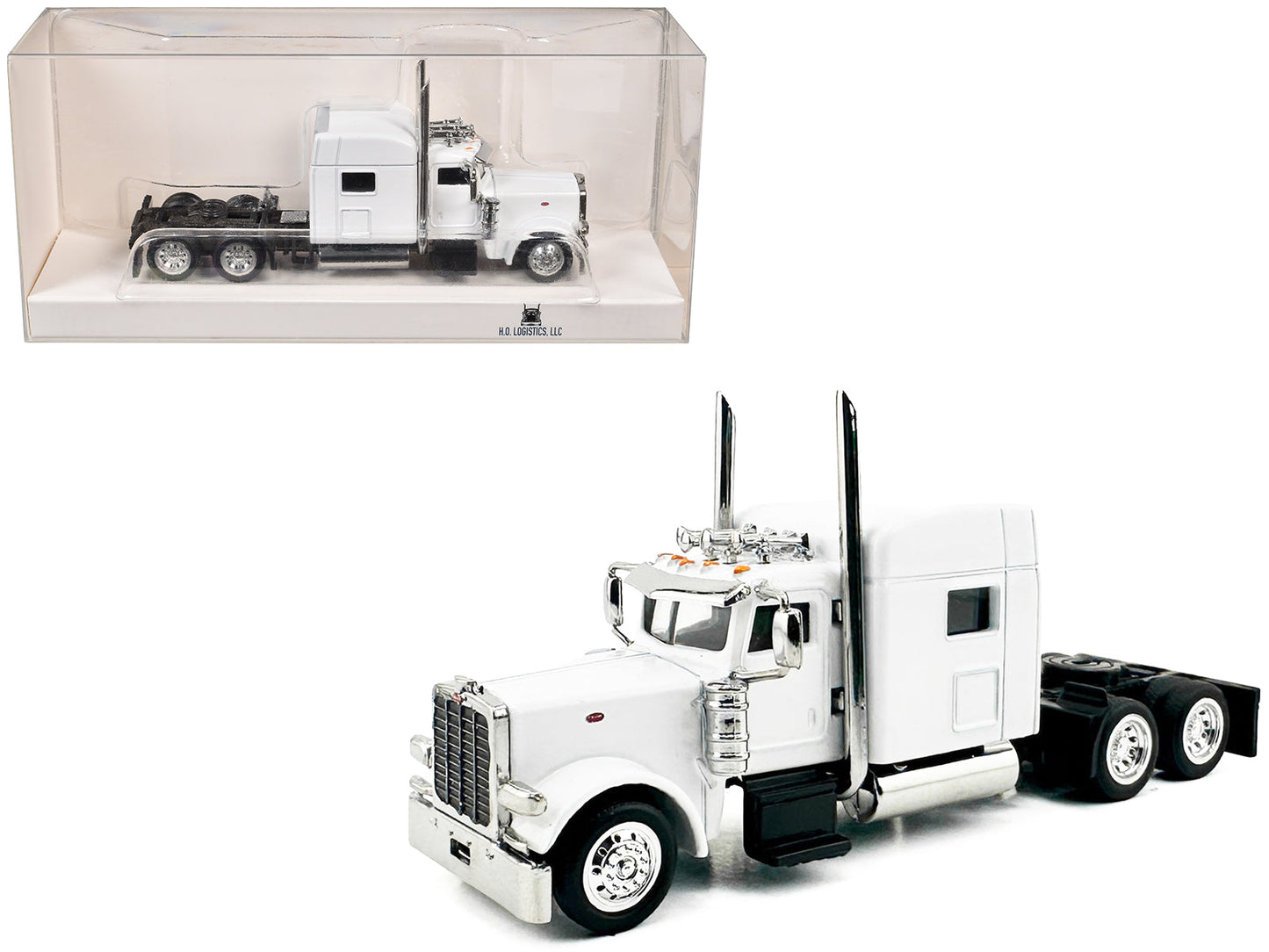 Peterbilt 389 Truck Tractor with Sleeper Cab White 1/87 (HO) Scale Plastic Model Car