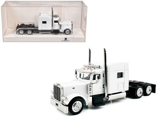 Peterbilt 389 Truck Tractor with Sleeper Cab White 1/87 (HO) Scale Plastic Model Car