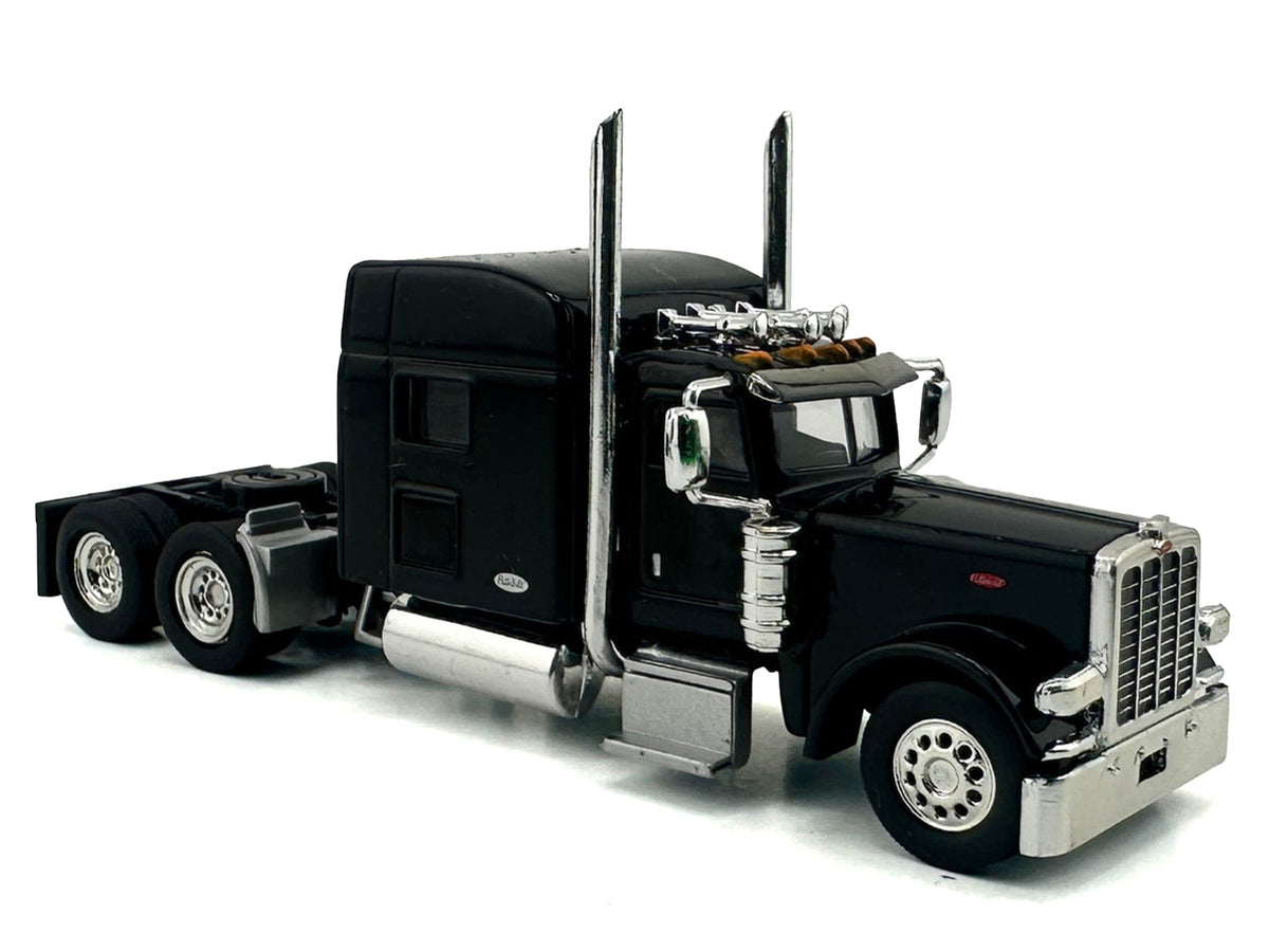 Peterbilt 389 Truck Tractor with Sleeper Cab Black 1/87 (HO) Scale Plastic Model Car