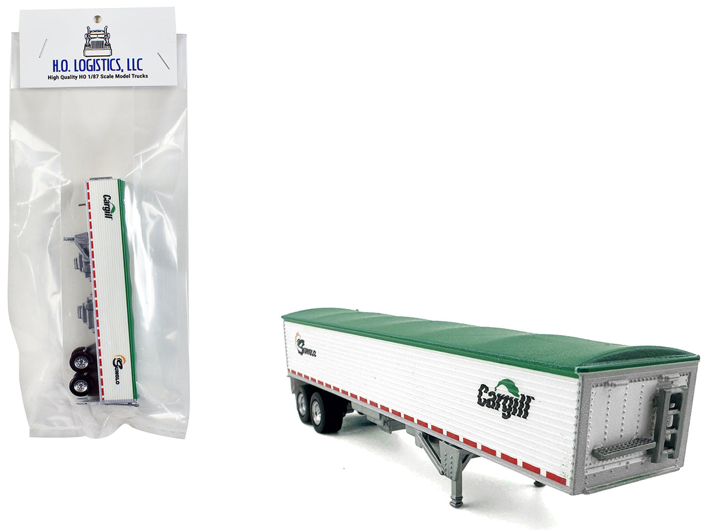 Covered Grain Trailer White with Green Tarp "SunGlo - Cargill" 1/87 (HO) Plastic Model Car