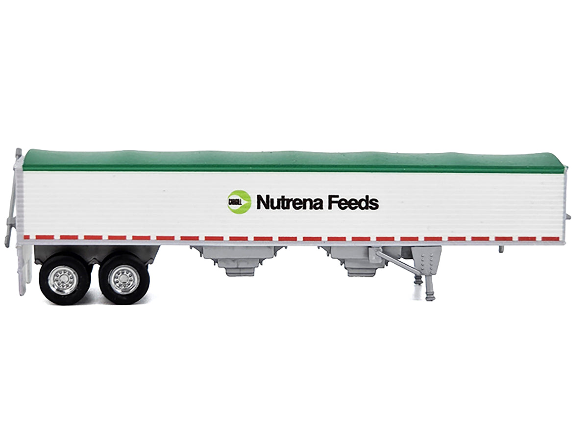 Covered Grain Trailer White with Green Tarp "Nutrena Feeds" 1/87 (HO) Plastic Model Car