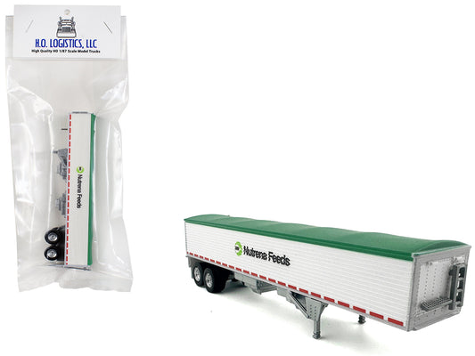 Covered Grain Trailer White with Green Tarp "Nutrena Feeds" 1/87 (HO) Plastic Model Car