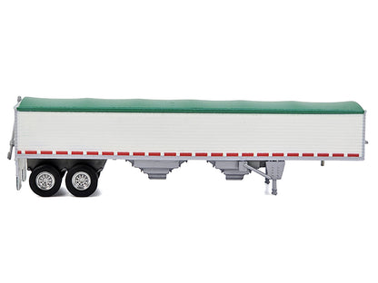 Covered Grain Trailer White with Green Tarp 1/87 (HO) Plastic Model Car