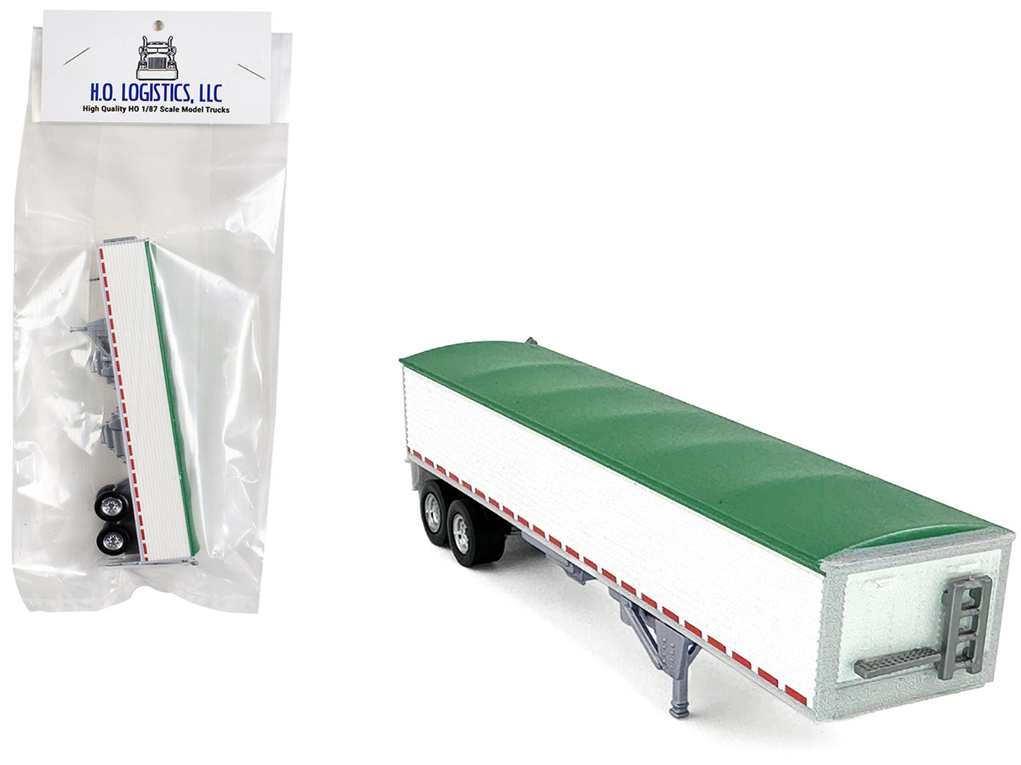 Covered Grain Trailer White with Green Tarp 1/87 (HO) Plastic Model Car