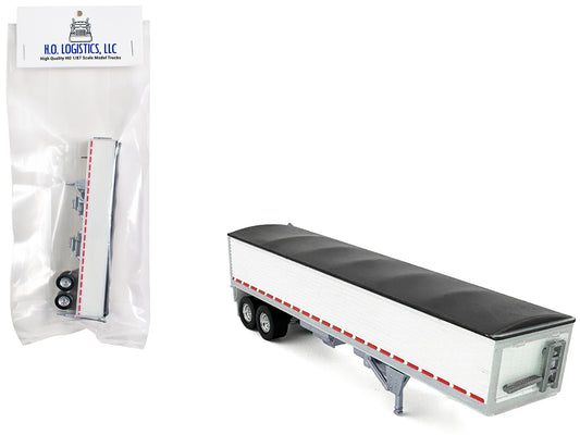 Covered Grain Trailer White with Black Tarp 1/87 (HO) Plastic Model Car