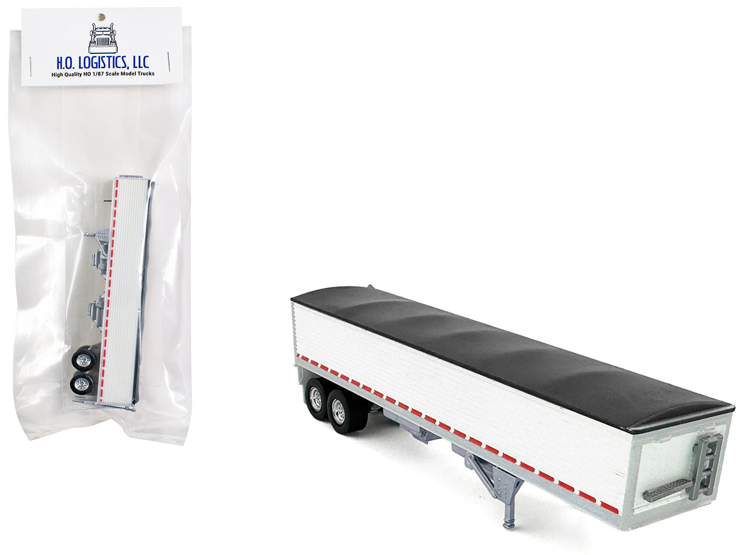 Covered Grain Trailer White with Black Tarp 1/87 (HO) Plastic Model Car