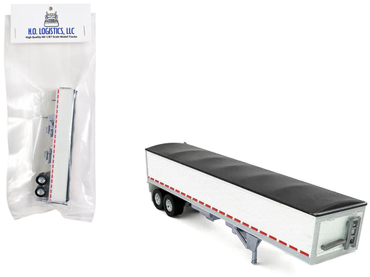 Covered Grain Trailer White with Black Tarp 1/87 (HO) Plastic Model Car
