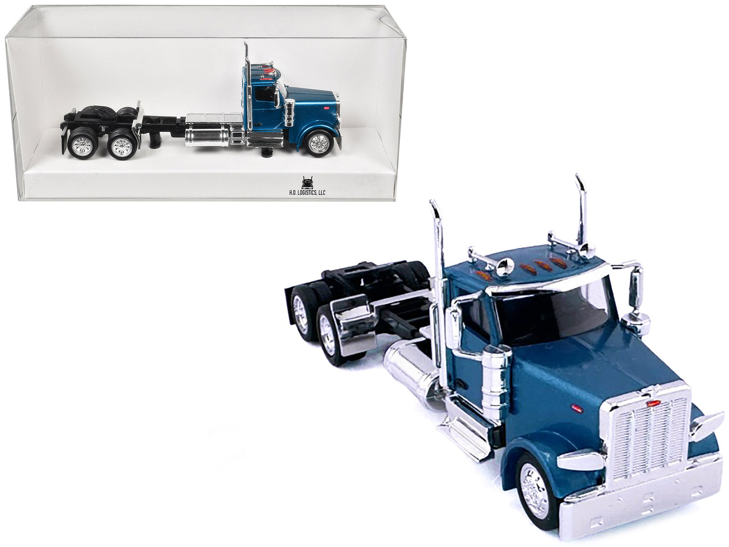 Peterbilt 589 2-Axel Day Cab Blue Metallic 1/87 (HO) Plastic Model Car