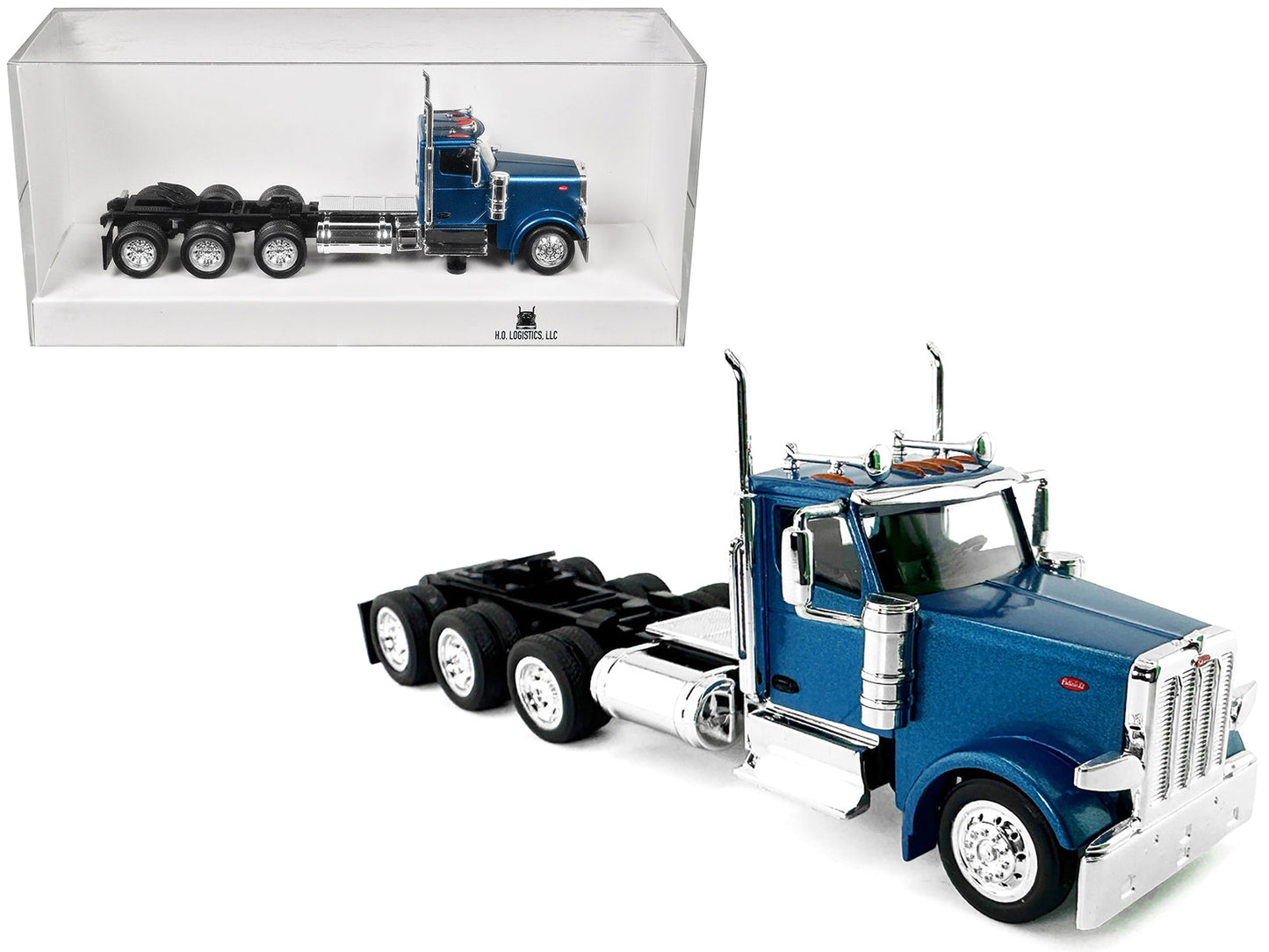 Peterbilt 589 3-Axel Day Cab Blue Metallic 1/87 (HO) Plastic Model Car