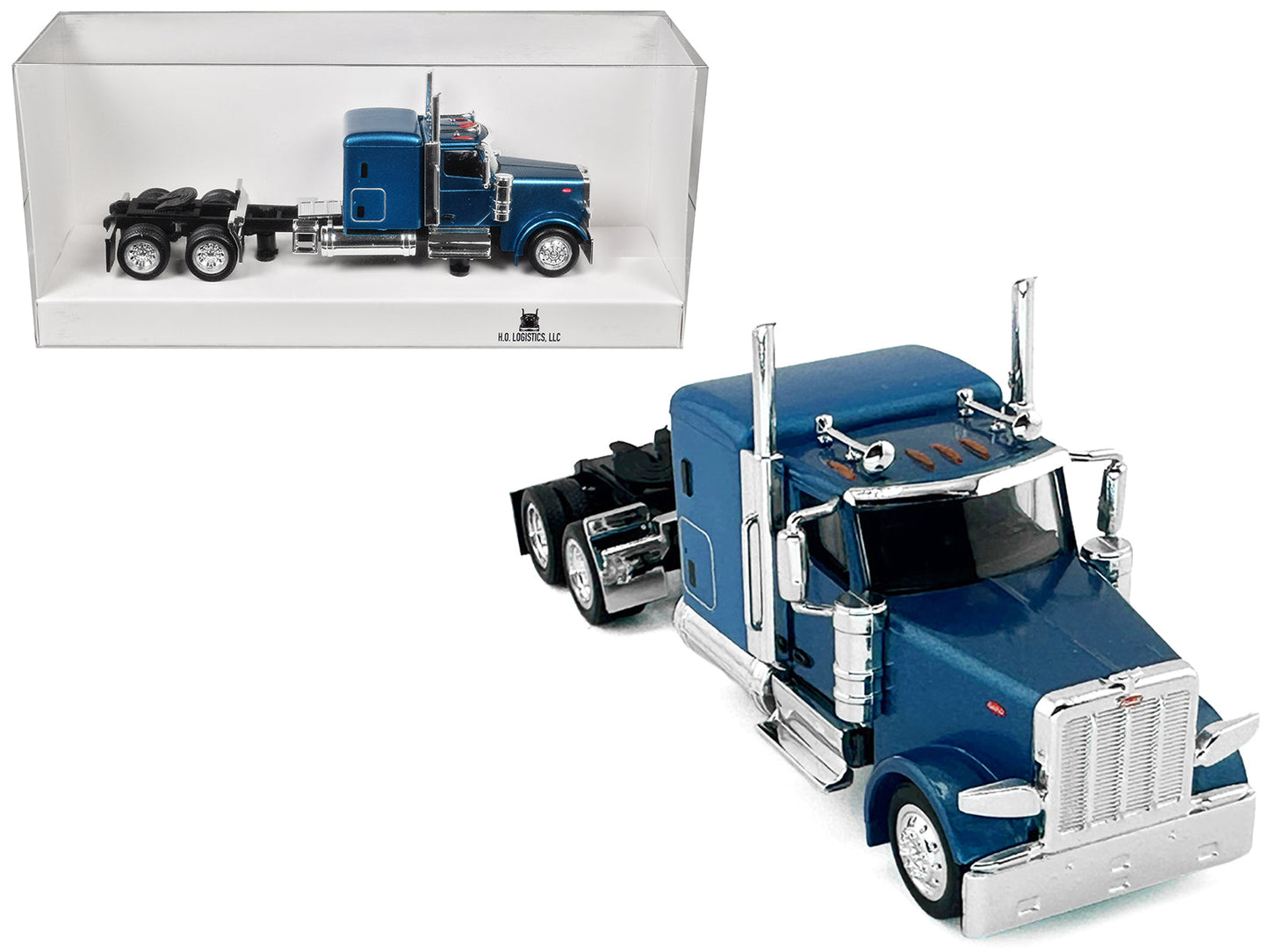 Peterbilt 589 Truck with 72 Inch Sleeper Blue Metallic 1/87 (HO) Plastic Model Car