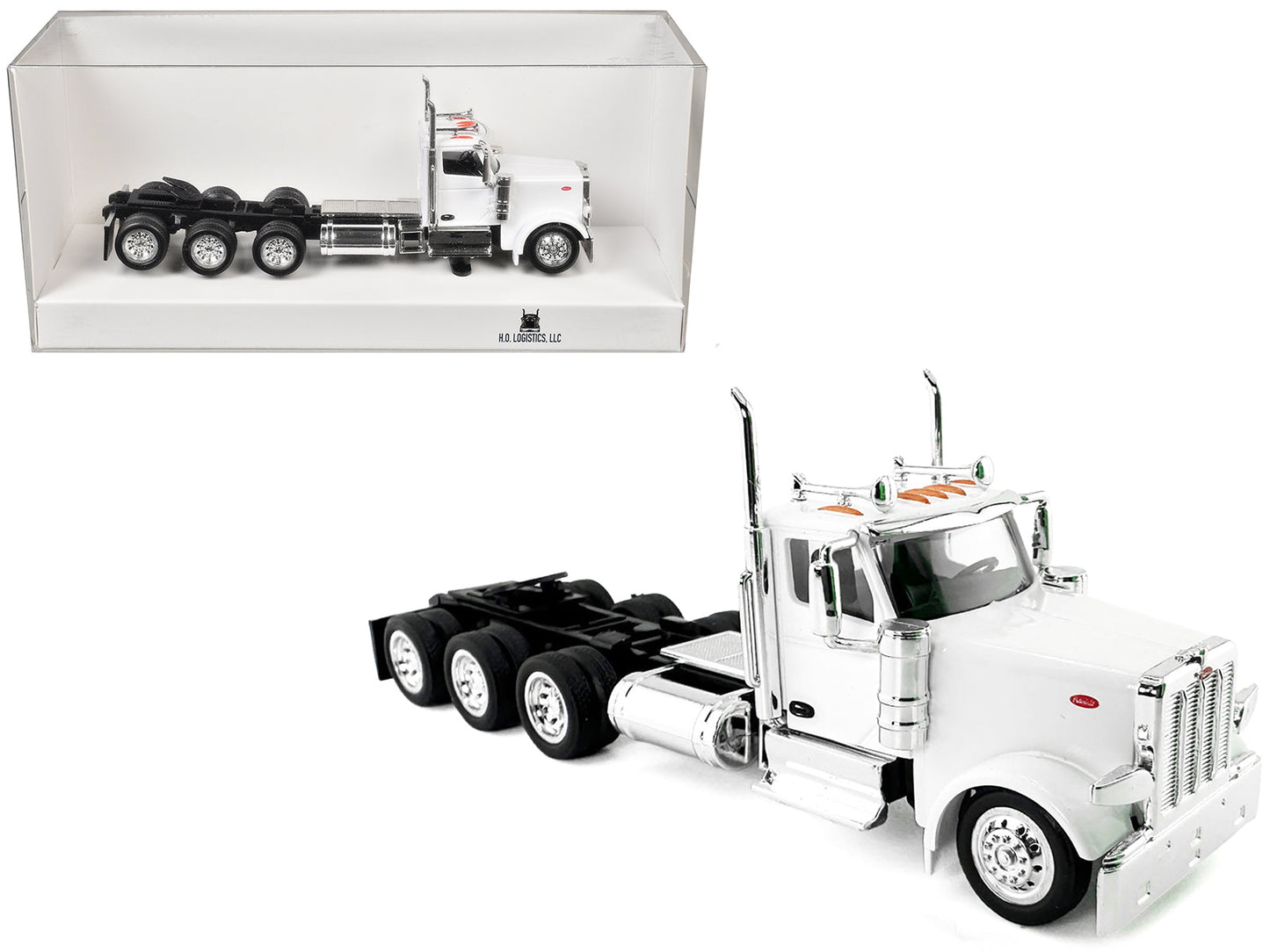 Peterbilt 589 3-Axel Day Cab White 1/87 (HO) Plastic Model Car