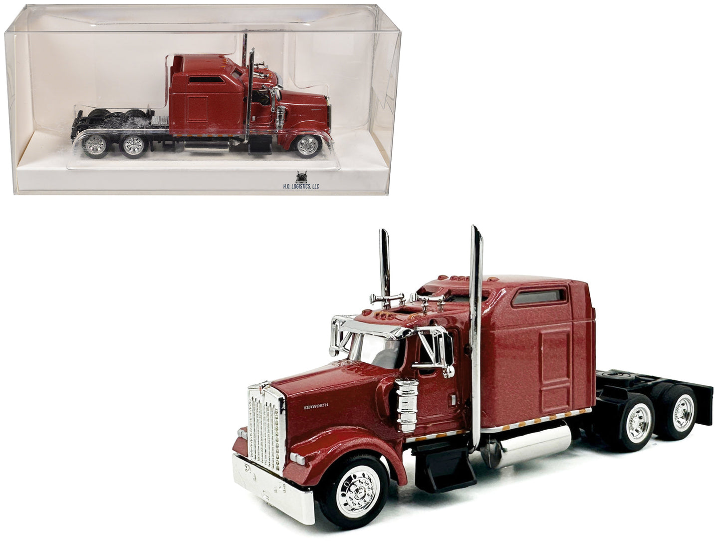 Kenworth W900L Truck Tractor with Sleeper Cab Red Metallic 1/87 (HO) Scale Plastic Model Car