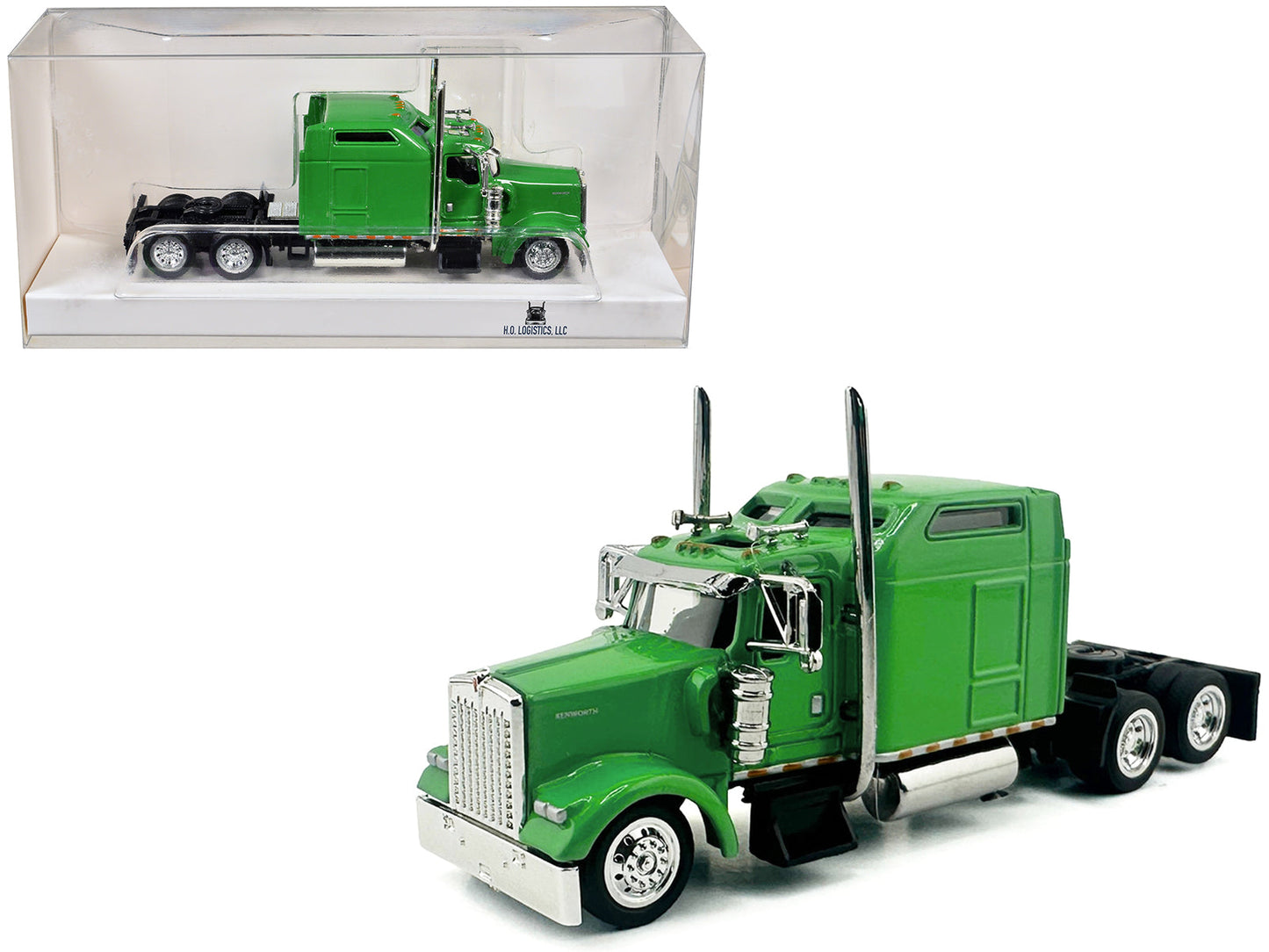 Kenworth W900L Truck Tractor with Sleeper Cab Lime Green 1/87 (HO) Scale Plastic Model Car