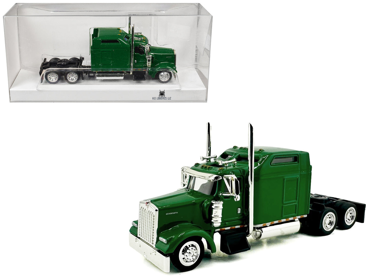 Kenworth W900L Truck Tractor with Sleeper Cab Green  1/87 (HO) Scale Plastic Model Car