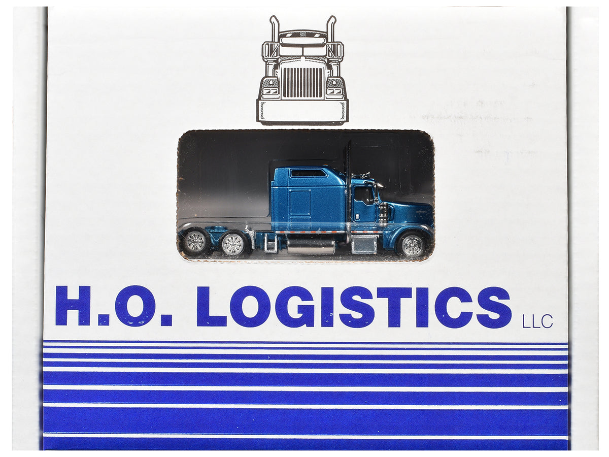 Kenworth W900L Truck Tractor with Sleeper Cab Blue Metallic and Pneumatic Tank Trailer Combo Set 1/87(HO) Plastic Model Car