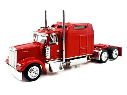 Kenworth W900L Truck Tractor with Sleeper Cab Red and Covered Grain Trailer White with Red Tarp Combo Set 1/87 (HO) Plastic Model Car