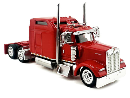 Kenworth W900L Truck Tractor with Sleeper Cab Red and Covered Grain Trailer White with Red Tarp Combo Set 1/87 (HO) Plastic Model Car